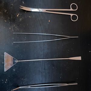 Aquarium Tools Kit 4 in 1 Long Stainless Steel Tweezers, Scissor and Spatula